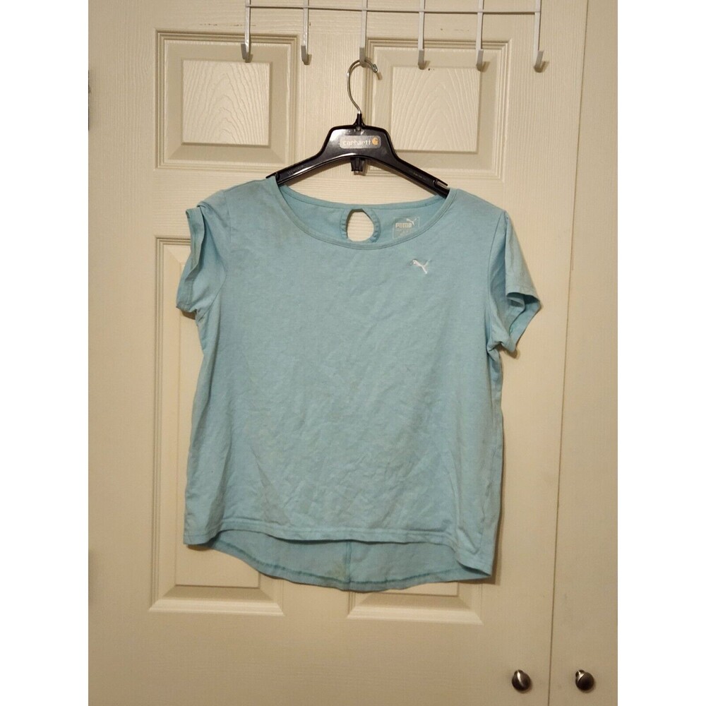Puma Activewear Women Size Large Turquoise Short Sleeve Top